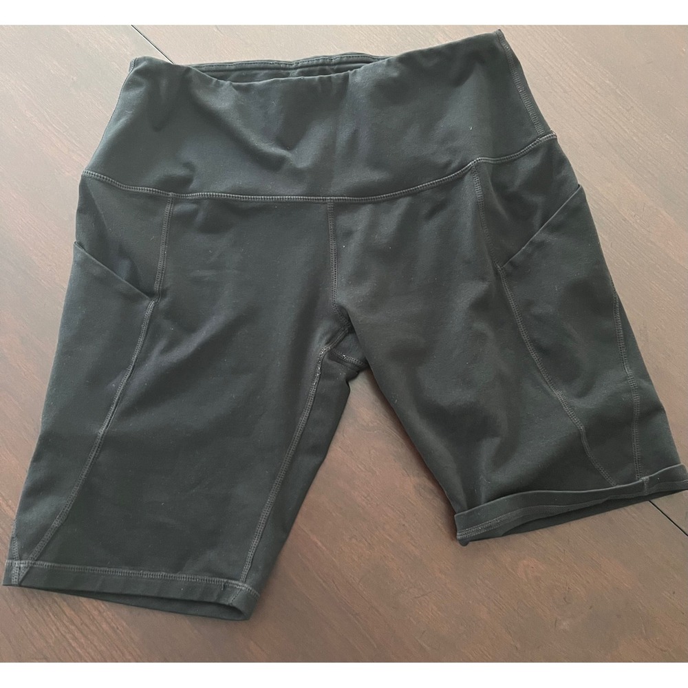 Black High Waisted Biker Shorts with Side Pockets Athletic Yoga Spandex L/XL